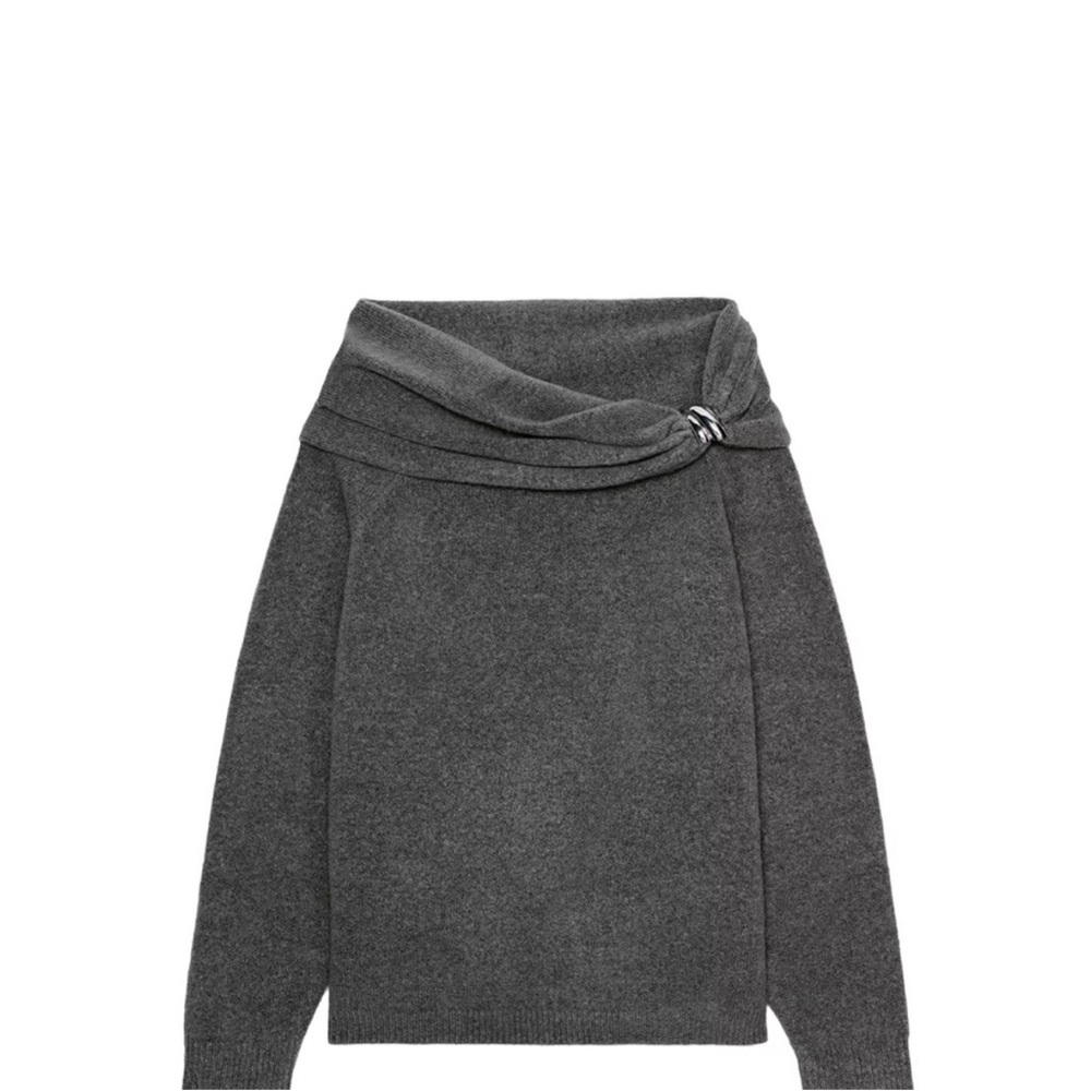 Zara Off-the-shoulder Gray Sweater with appliqué